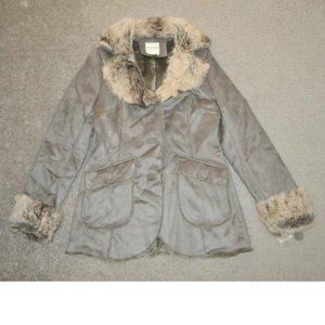 Womens Winter Coat Suede Gray Small Sherpa Lined Button Up Fx Fur Sonoma Jacket